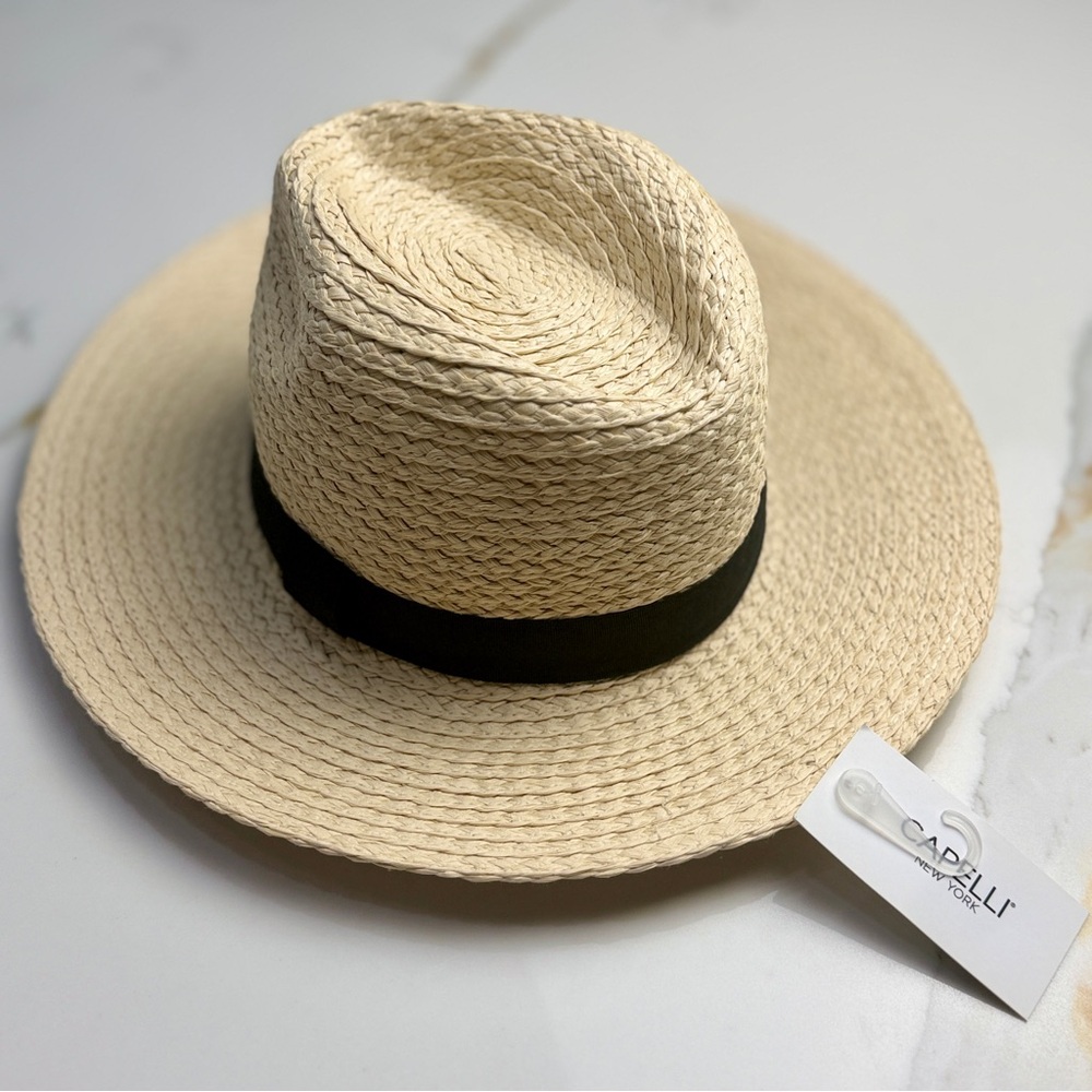 Capelli of New York Tan Straw Hat with Black Band